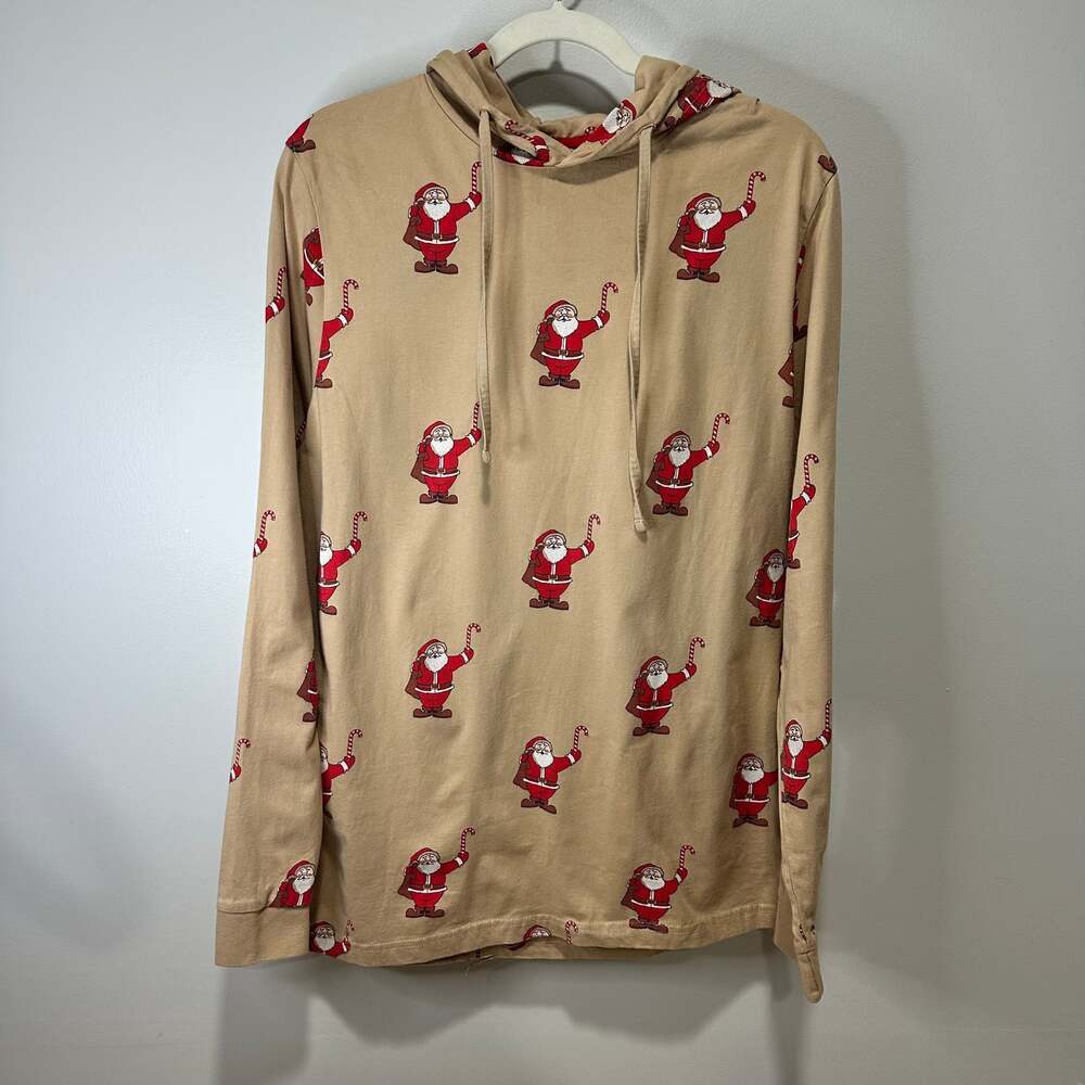 Denim & Flower Ricky Singh Santa Claus Candy Cane Beige Hoodie, Sz XL
